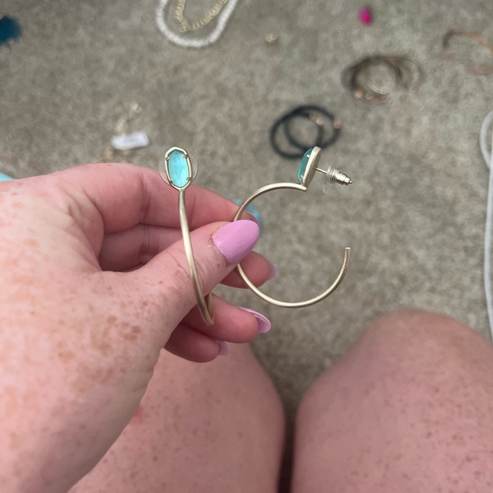 Kendra Scott Gold and Green Gem Hoop Earrings